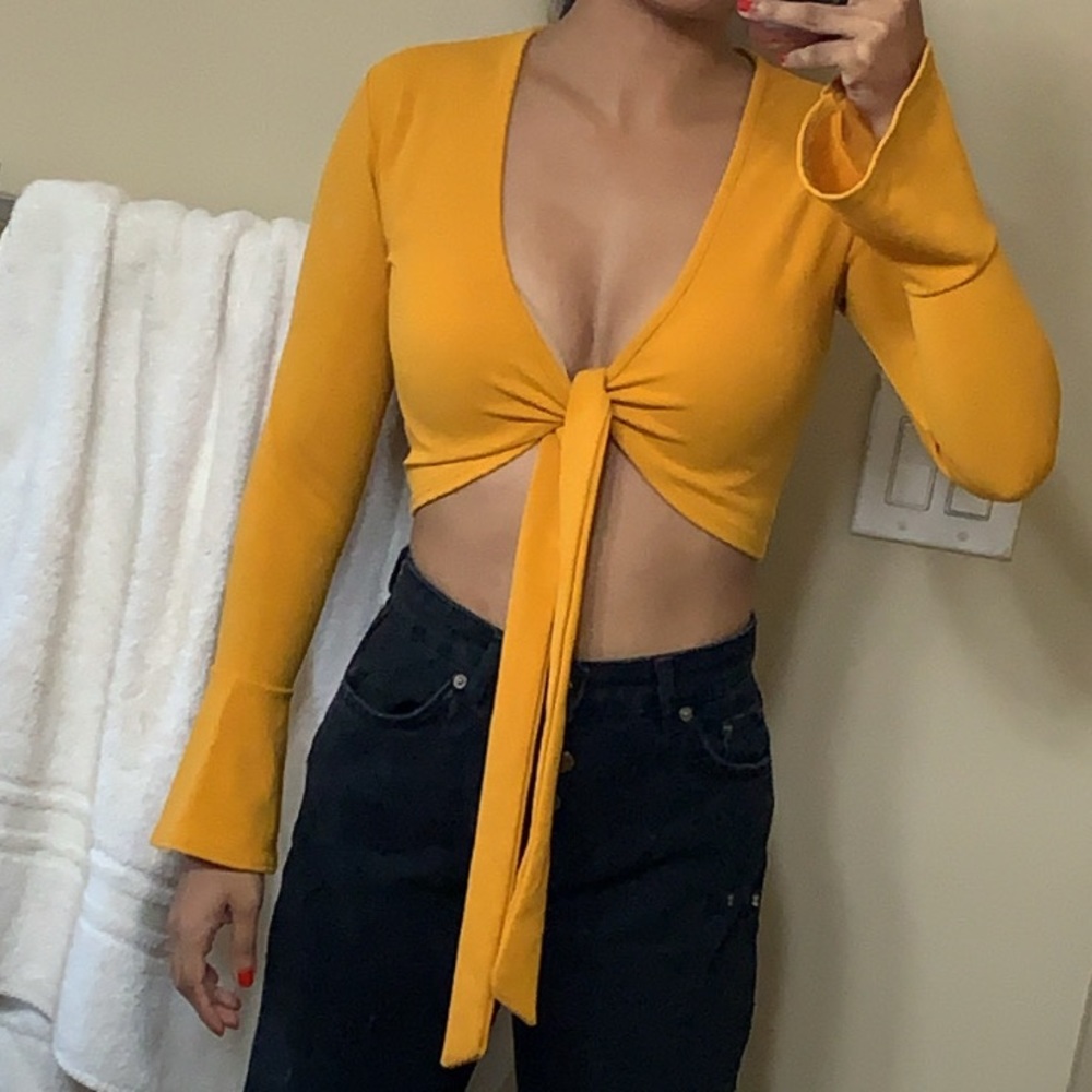 Yellow Tie Front Crop Top